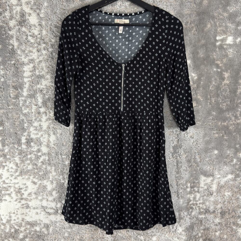 Bsk Bershka Size S Polka Dot Scoop Neck Mini Fit Flared‎ Dress Black 3/4 Sleeve